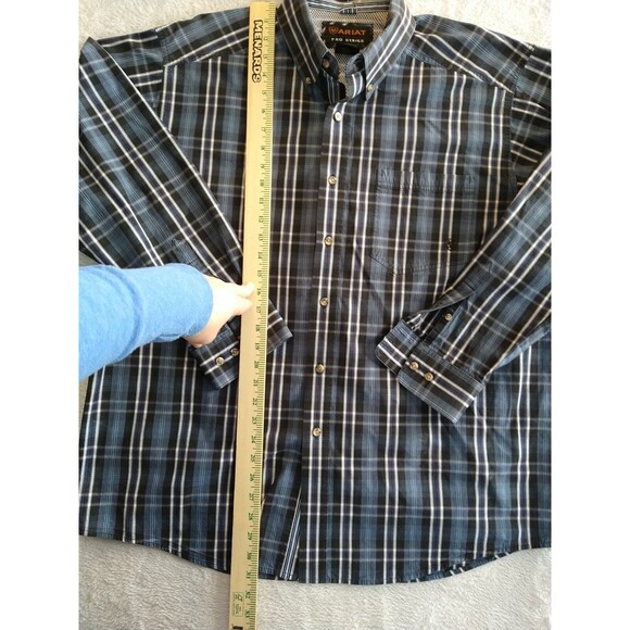 Ariat Pro Series Button Down Western Shirt Men's Size XL Vented Blue Black Plaid - Picture 4 of 10
